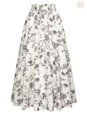 Floral High Waist Maxi Skirt Victorian Style Two Pockets Flowy Long Skirt